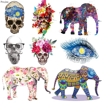 

Prajna Skull Iron On Transfers Elephant Heat Transfer PVC Patch For Clothes Summer Style Hot Vynil Thermal Patches For Clothing