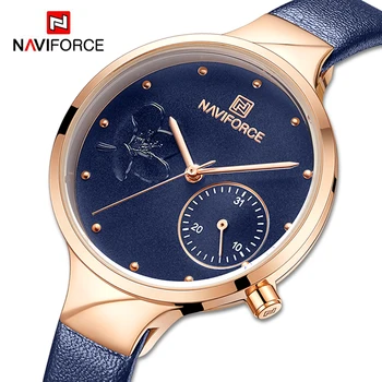 

NAVIFORCE Womens Fashion Blue Quartz Watches Ladies Leather Strap High Quality Casual Waterproof Wristwatch Gifts for Wife 2019