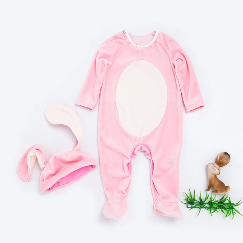 Детская Хлопковая одежда с длинными рукавами и заячьими ушками; Розовая одежда для малышей; Детский комбинезон; костюм с шапочкой