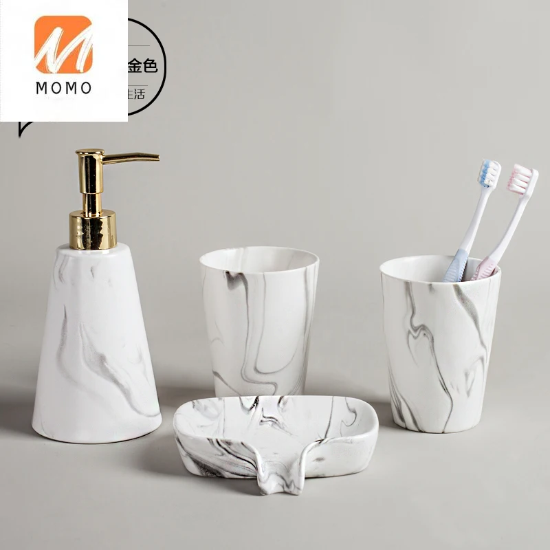 

Marbling Bathroom Four-Piece Set Porcelain Minimalist Toothbrush Cup Gargle Cup Wedding Gift Washing Set Bathroom Set