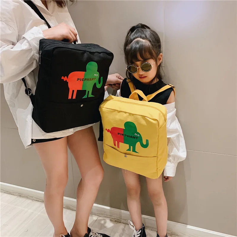 

2019 Korean-style Canvas Children Backpack Funny Baby Elephant Men And Women Children School Bag Kindergarten School Bag Fashion