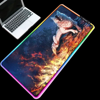 

ZSUXTC RGB Mouse Pad Cold Light LED Color Lock USB Charging Torch Wolf Anime Home Computer Desk Mat Laptop Carpet