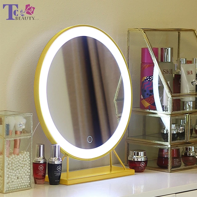 $US $78.60  Makeup Mirror with LED Light Desktop Cosmetic Mirror Nordic Style Large Vanity Mirrors Tabletop Sta
