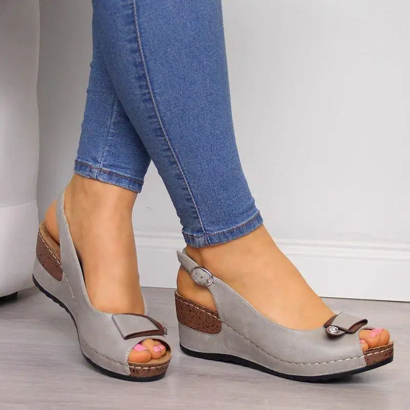 2019 Women Wedges Peep Toe Sandals Summer Platform Casual Rome Middle Heels Shoes Buckle Strap Female Pumps Ladies Beach Shoes