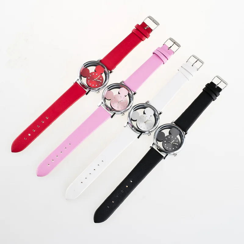 

Relogio Feminino Personality Trend Mickey Mouse Double-sided Hollowed Children's PU Watch Montre Femme Kids Xmas Gifts