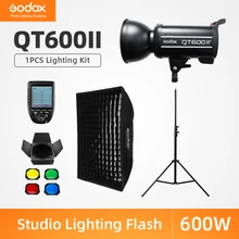 Godox QT600II 600Ws Professional Studio Flash Strobe + 2.8m Light Stand + 70x100cm Grid Softbox + Trigger + Barn Door Kit