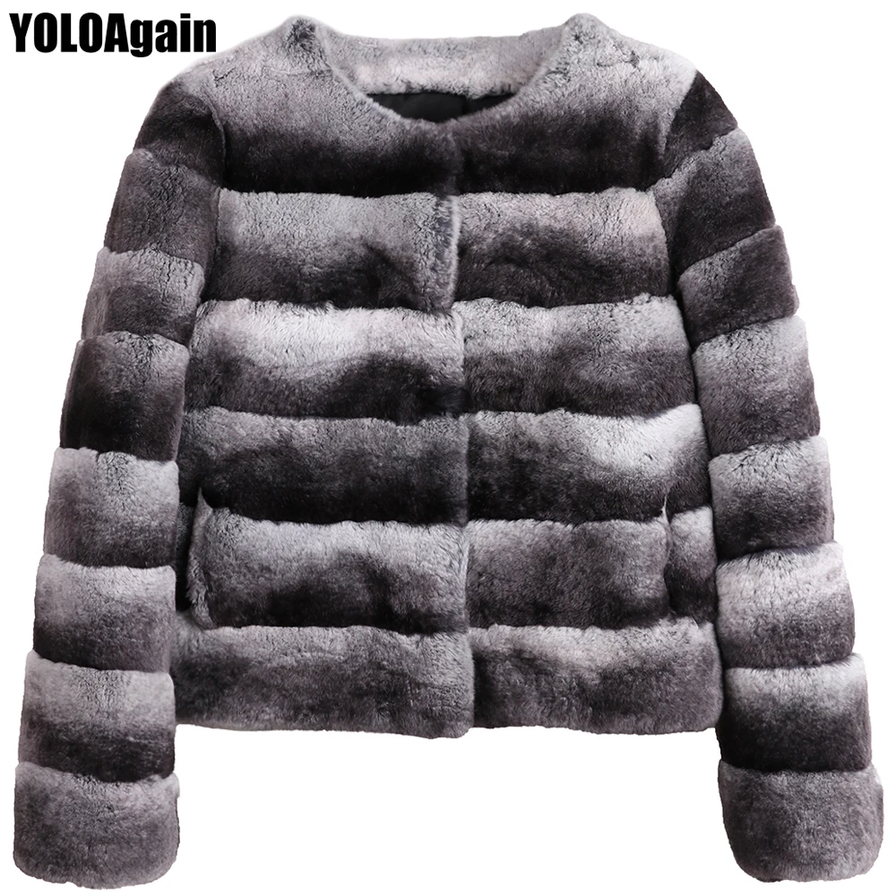 

YOLOAgain women winter warm rex rabbit fur jacket high quality ladies natural rabbit fur coat