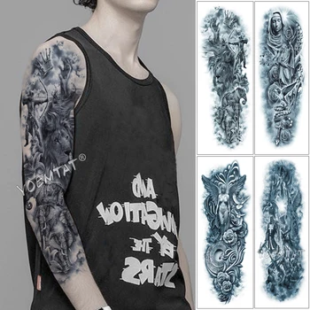 

Large Arm Sleeve Tattoo Warrior Elephant Lion Waterproof Temporary Tattoo Sticker Pigeon Rosary Angel Men Full Totem Tatoo