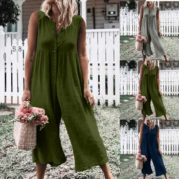 

Casual Women Summer Loose Sleeveless Jumpsuit V-Neck Clubwear Wide Leg Long Romper