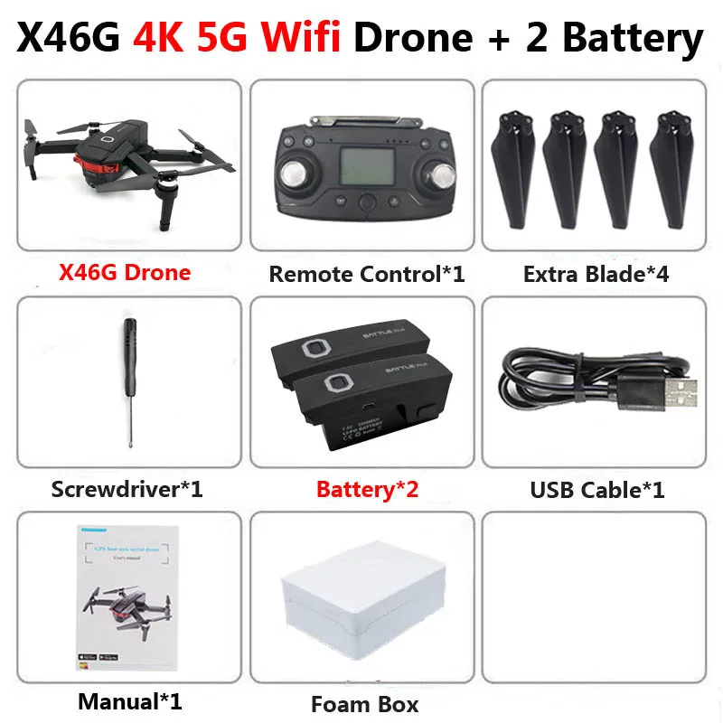 X46G Профессиональный Дрон с двойной камерой 4K HD 5G gps WiFi FPV Бесщеточный двигатель широкоугольный Радиоуправляемый квадрокоптер Вертолет игрушки SG907 - Цвет: X46G 2Battery Foam
