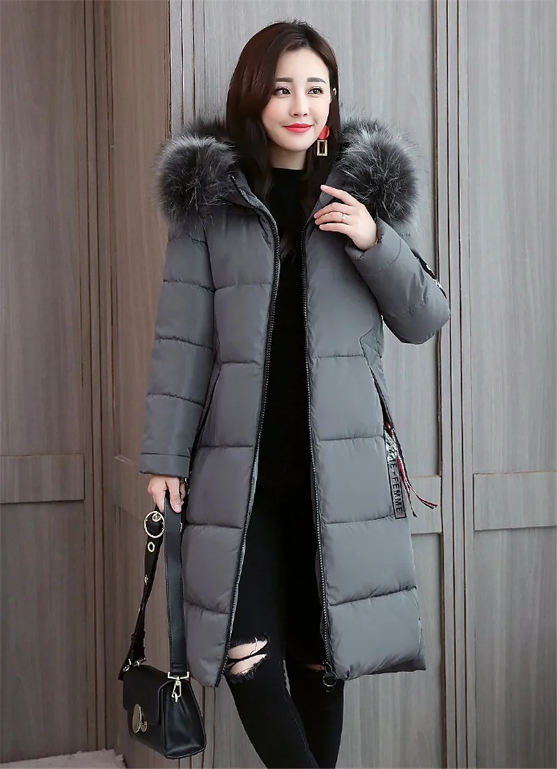 Новинка, женская зимняя куртка, длинное пальто, большой размер, 6XL, теплое, утолщенное, искусственный мех, с капюшоном, пальто, парка, женская, одноцветная куртка, верхняя одежда, P30 - Цвет: Gray
