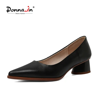 

Donna-in Office Ladies Pumps 2020 Hot Sale Winter Party Wedding Black High Heel Shoes Woman Pointed Toe Retro Pumps Size 35-39