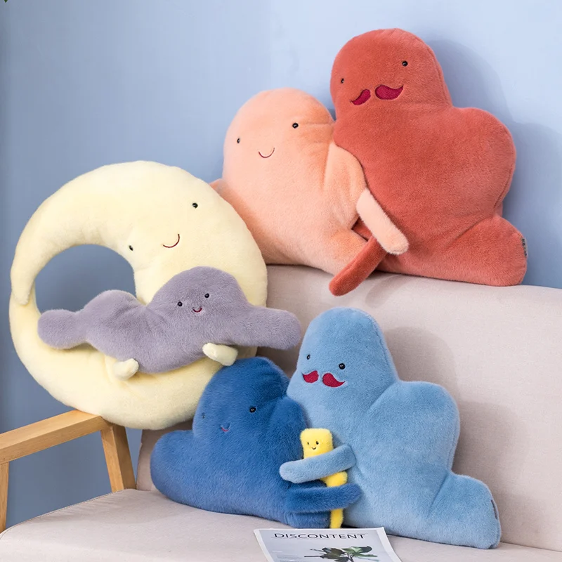 Cartoon Sun Moon Raindrop Throw Pillows Cushion Kawaii Pillow Cloud Creative Happiness Cloud Family Plush Toy Sofa Home Decor 4