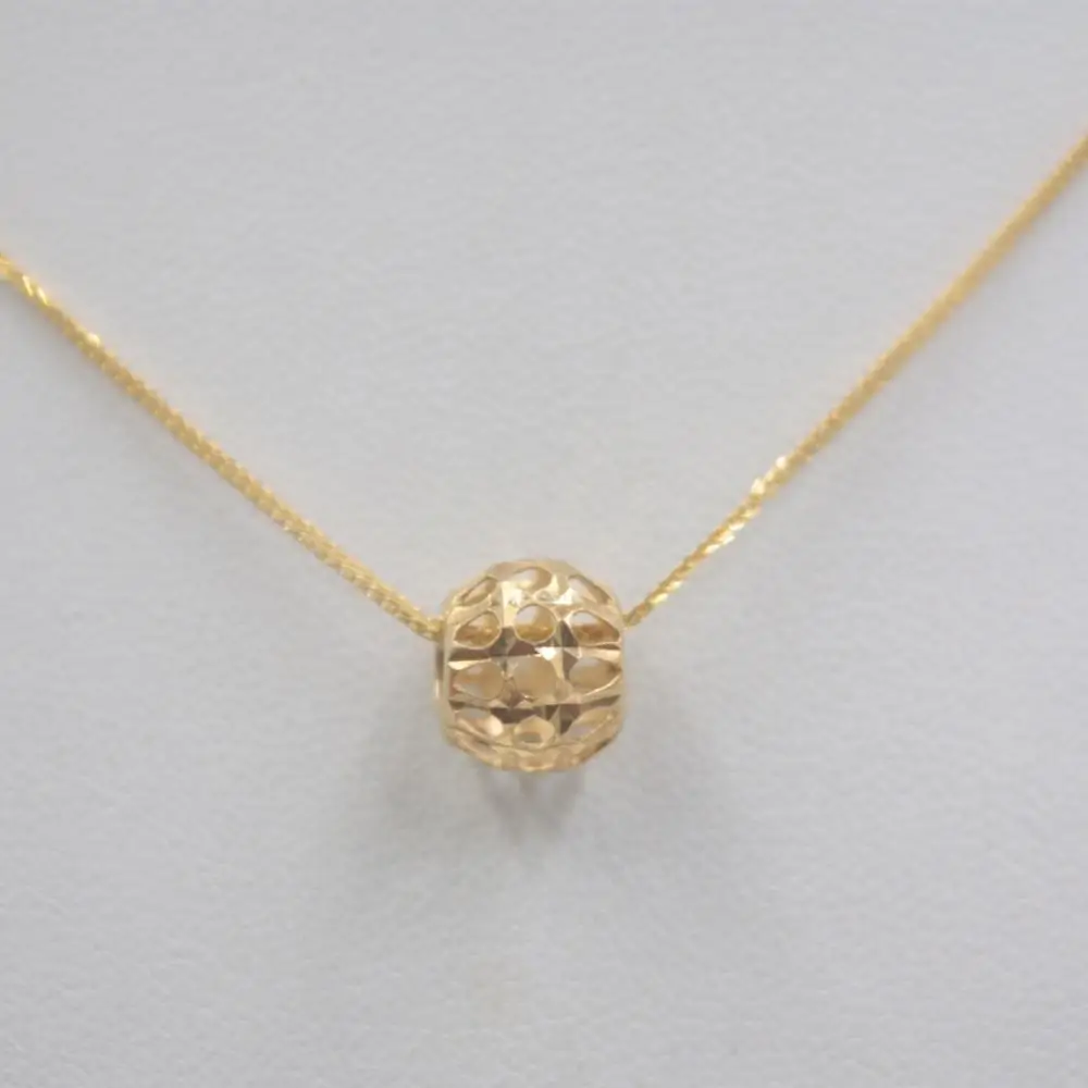 Solid 18k Yellow Gold Pendant Luck Hollow Round Ball / Pure Wheat Foxtail Chain Necklace 18&quotL Gift For Women | Украшения и