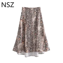 NSZ Женская юбка с животным змеиным принтом, миди-юбка с высокой талией, с высоким разрезом, на пуговицах, сексуальные юбки, Faldas mujer