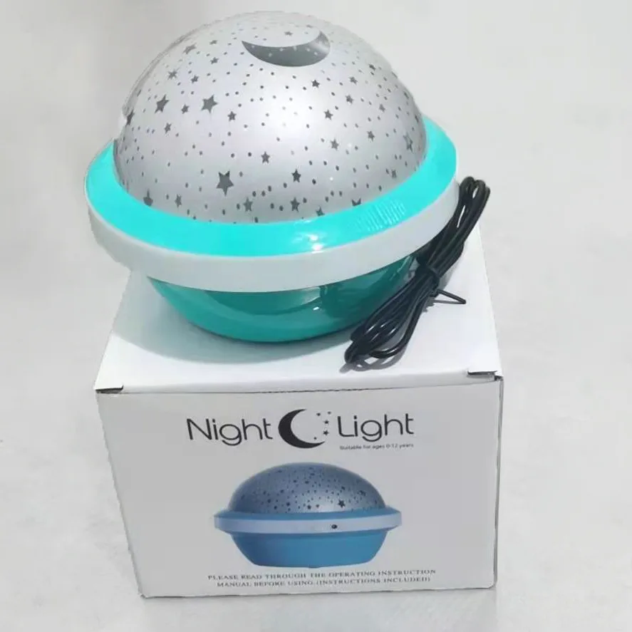 Colorful Led Night Ambient Light Starry Sky Projector Children\'s Bedroom Projection Rotating Stars Moon Romantic Bedside Lamp