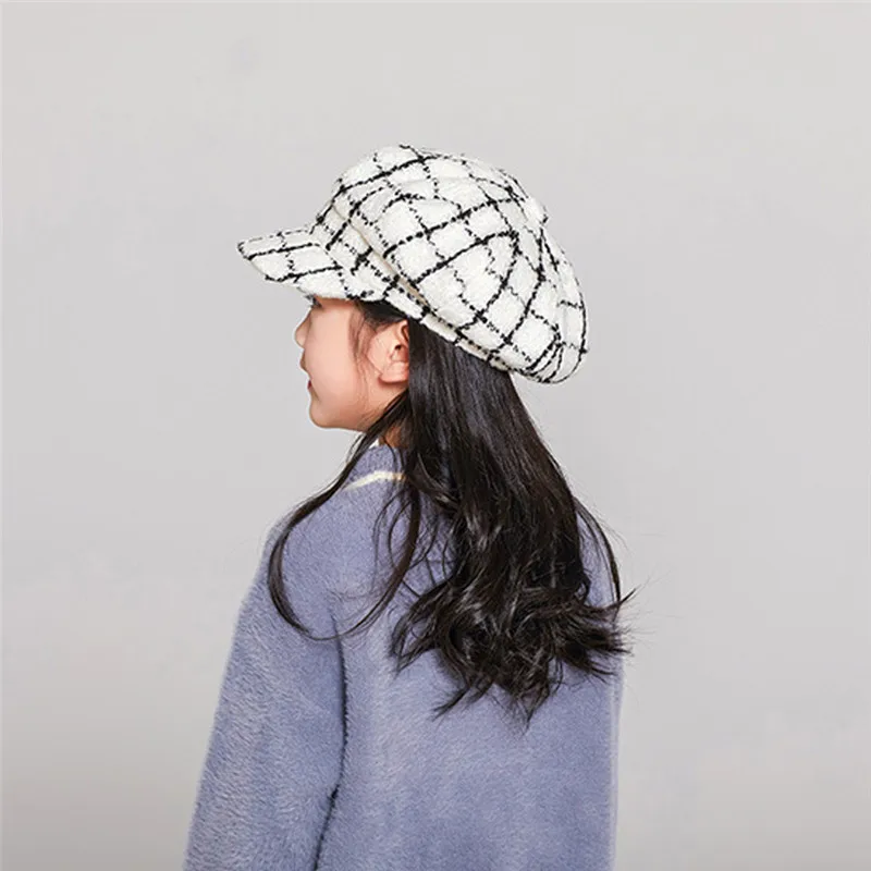Children's hat Kids Baby Girls Beret New Autumn And Plaid Winter Comfortable Breathable Cap #4j30 (7)