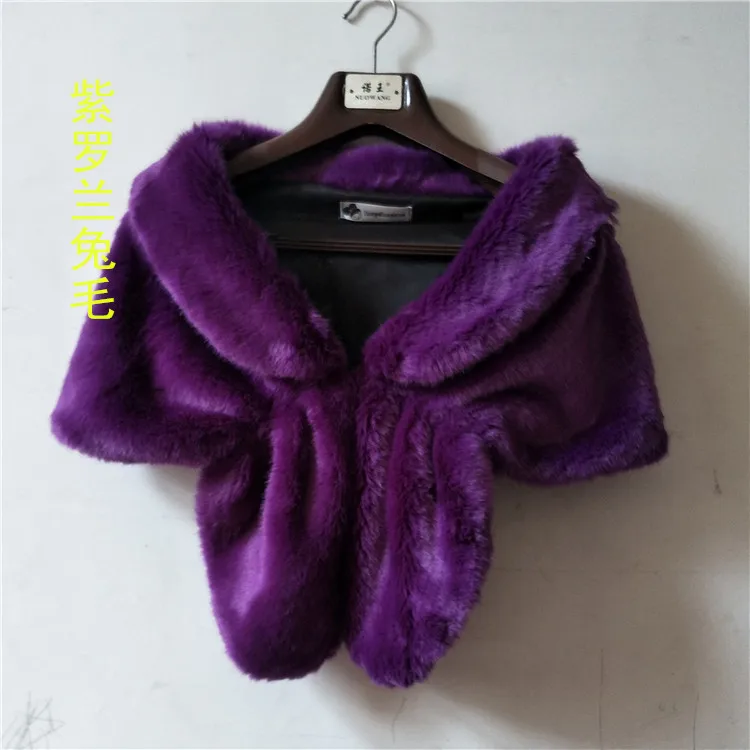 Purple Fur Shawl Short Faux Rabbit Fur Wraps Bridal Jacket Women Cape Fourrure Feather Bridal Cape