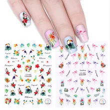 1 лист 3D красочная тропическая наклейка с фламинго для дизайна ногтей DIY клеящиеся наконечники для украшения ногтей женские наклейки для ногтей оптом