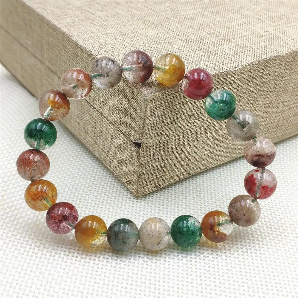 

Genuine Natural Colorful Phantom Quartz Women Man Reiki Power Round Beads Stretch Crystal Bracelet 10mm Garden Clear AAAAA