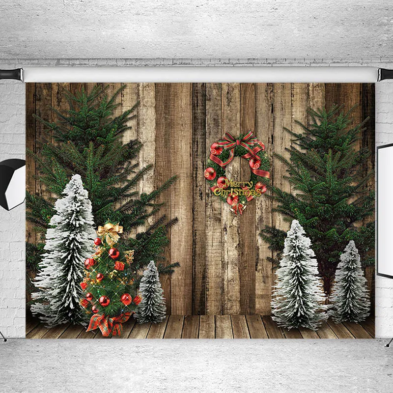 

Christmas Tree Wooden Board Photography Backdrops Newborn Baby Kids Photographic Backdrops For Photo Studio
