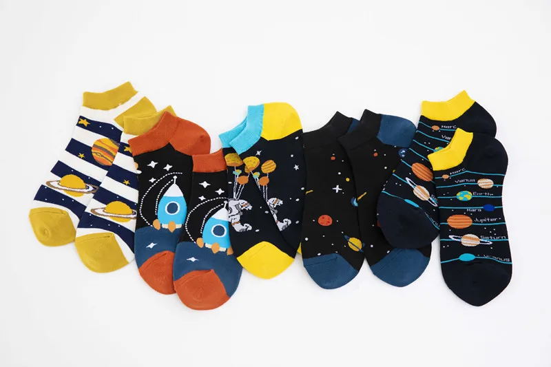 New Space Alien Planet Universe Cartoon Cotton Skate Cool Casual Socks Women Men Astronaut Funny Boat Short Happy Ankle Socks