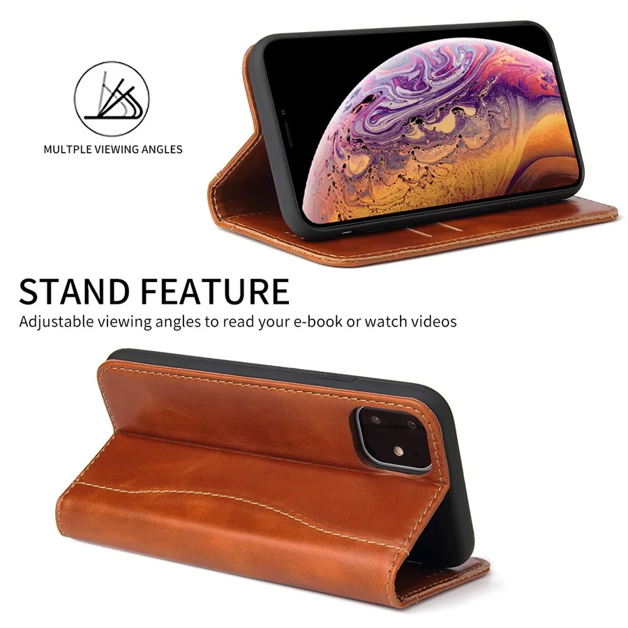 Premium 100% Genuine Leather Flip Cover Case with Card Slot - Top Quality Fashion Brand