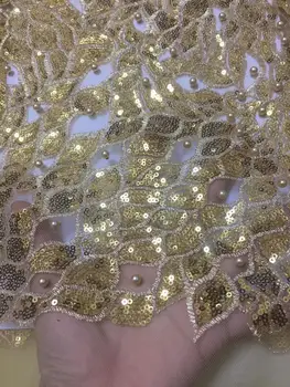 

2020 high quality YYZ8983 African French net tulle Lace Fabric for party Hot selling beaded glued glitter sequins lace fabric