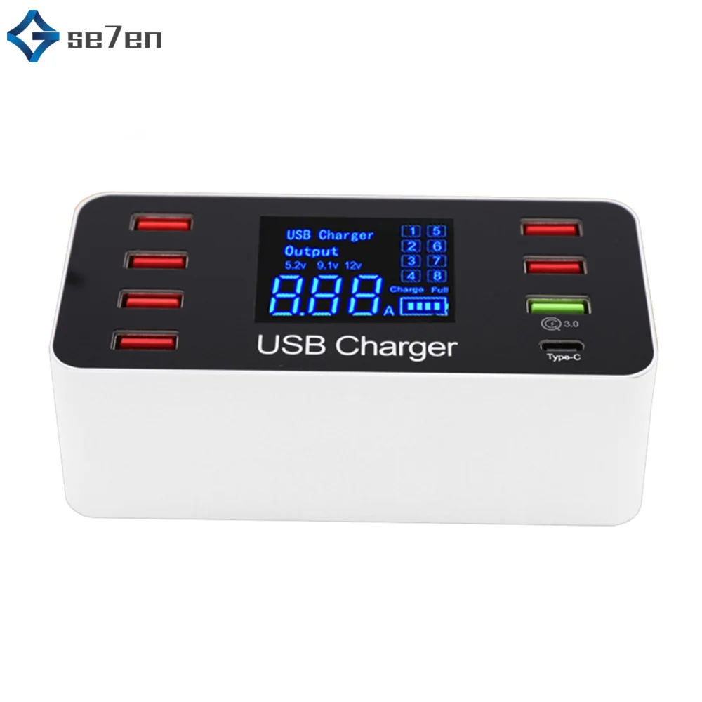 8 портов Быстрая зарядка 3,0 Led дисплей USB зарядное устройство для Android iPhone адаптер телефон планшет быстрое зарядное устройство для xiaomi huawei samsung
