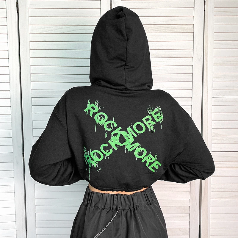 Black Rockmore готический с буквенным принтом женские толстовки с капюшоном плюс Размер Уличная Harajuku Толстовка с длинным рукавом с капюшоном Женская толстовка осень - Цвет: Black