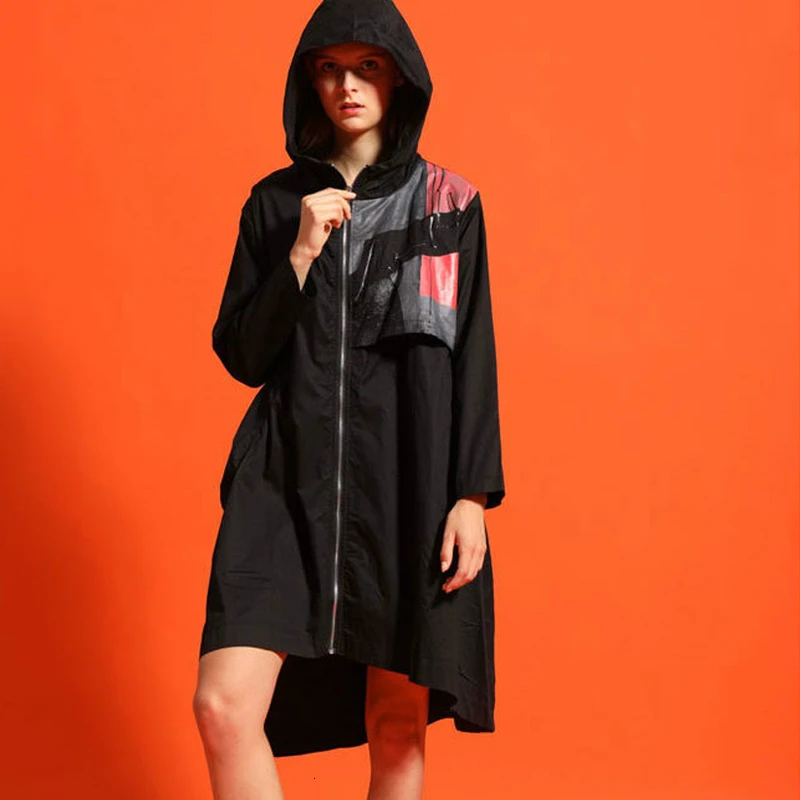 Max LuLu модная Корейская одежда осенняя Готическая уличная Женская Повседневная Тренч с капюшоном винтажные длинные ветровки с принтом
