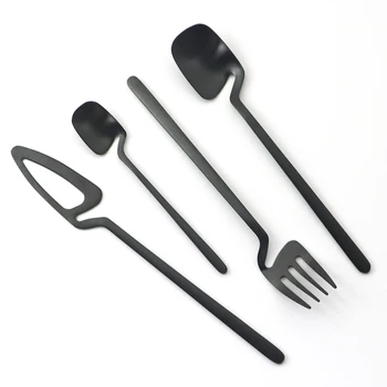 

4Pcs Matte Black Cutlery Set Knife Fork Coffee Ice Cream Spoons Dinnerware Set Stainless Steel Tableware Set Kids Sliverware Set