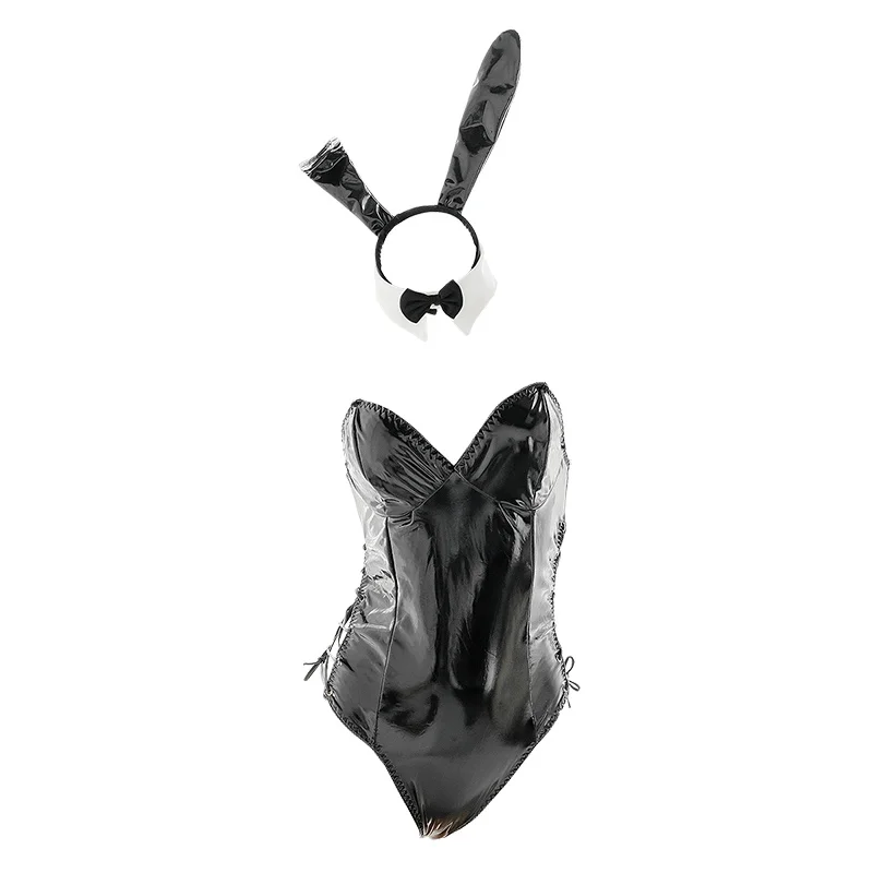 8 Pcs Sexy Lingerie Cosplay Bunny Costume PU Leather Bodysuit Anime Maid Outfit for Women