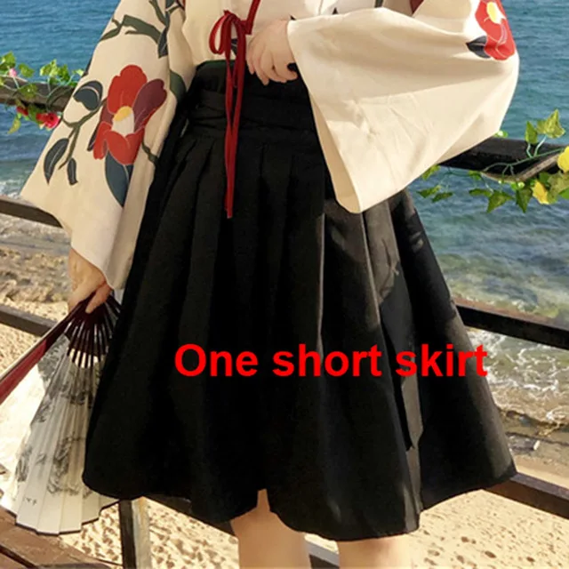 Японский стиль, женское кимоно, летняя мода, цветочный рисунок, Haori, для девочек, 2 шт., топ и юбка, наряды, полный рукав, японское платье для женщин - Цвет: One Short Skirt
