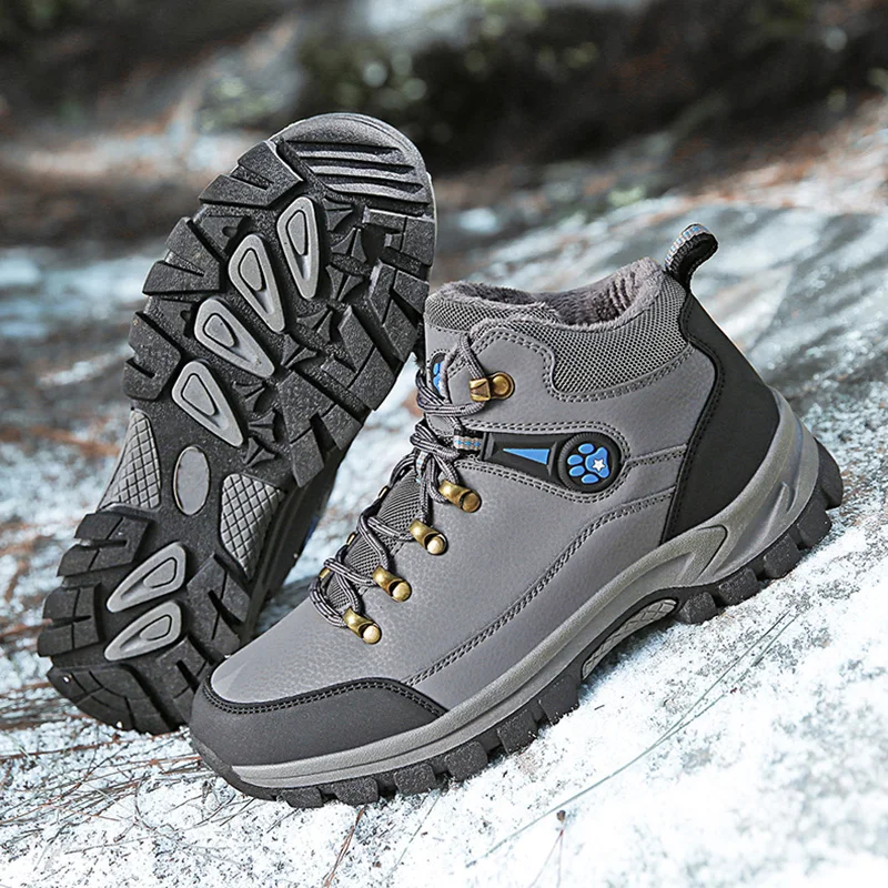 SUROM/качественные мужские зимние ботинки из искусственной кожи уличная Нескользящая зимняя теплая плюшевая обувь на толстой резиновой подошве удобная мужская обувь для взрослых