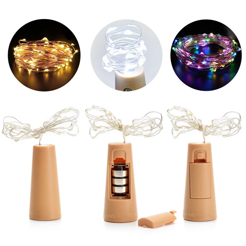 Wine Bottle Lights 2M 20LEDS Silver Copper Wire Cork LED Battery String Fairy For Christmas holiday wedding | Освещение