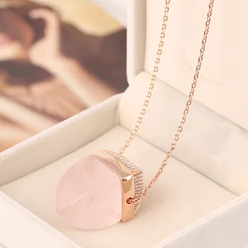 

European and American jewelry wholesale natural stone powder crystal pendant rose gold long necklace sweater chain
