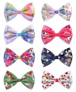 

16 pcs/lot, 4.7" Transparent PVC and Printed Grosgrain Ribbon Bow hair clips, Adorable boutique bow Hairgrips baby accessories