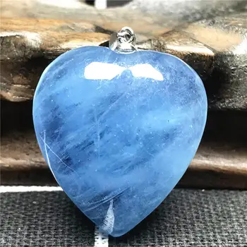 

Natural Blue Aquamarine Heart Pendant Jewelry For Woman Men Clear Crystal Stone 925 Silver 28x13mm Beads Necklace Pendant AAAAA