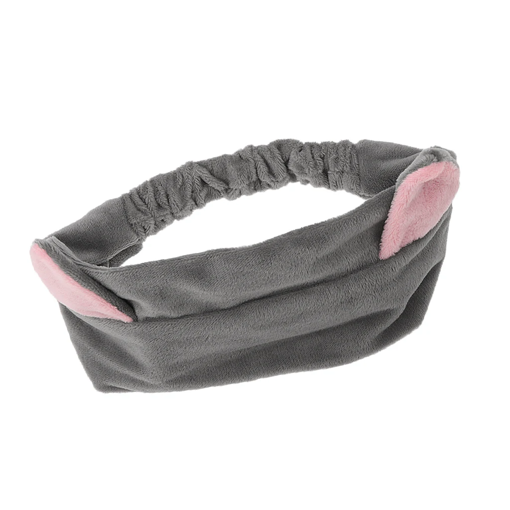2Pcs Cat Ear Make Up Face Washing Shower Mask Hairband Snood Headband Grey