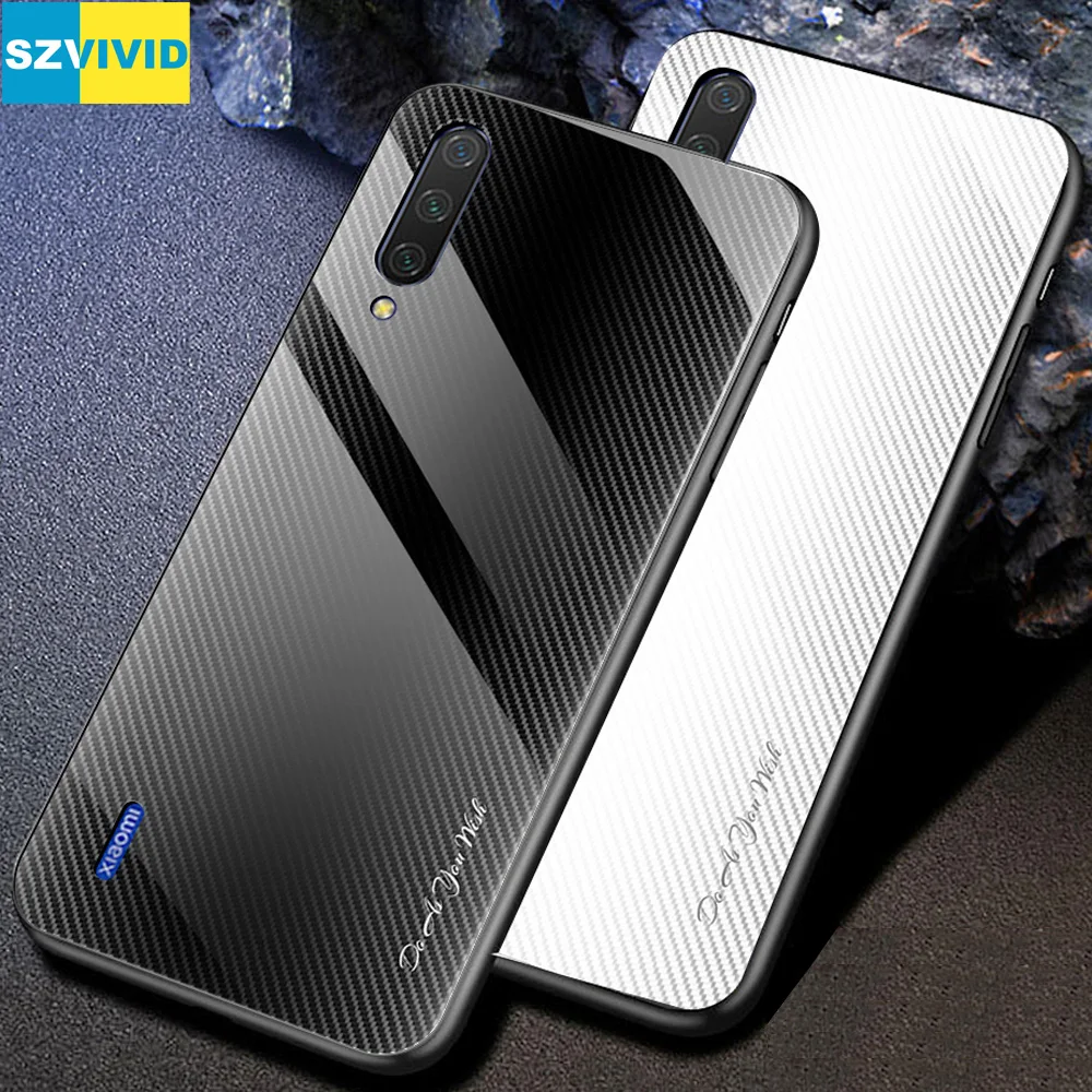

Carbon Fiber fibre Gradient Tempered Glass Case Cover For Xiaomi Mi A3 MiA3 CC9e CC9