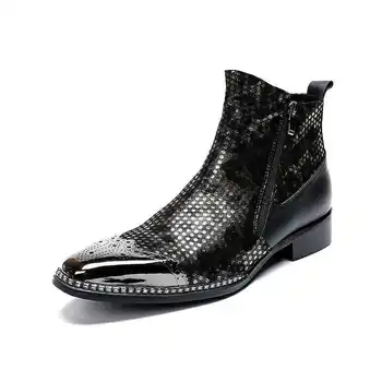 

Winter Men's Men's Mid Martin Boots Sapatos Cow Leather Pointed Toe Ankle Genuine Leather Full Grain Leather Work & Safety Zip