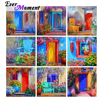 

Ever Moment Diamond Painting Colorful Door And Window Full Square Resin Drill Crystal Painting By Diamond Home Decoration 5L520