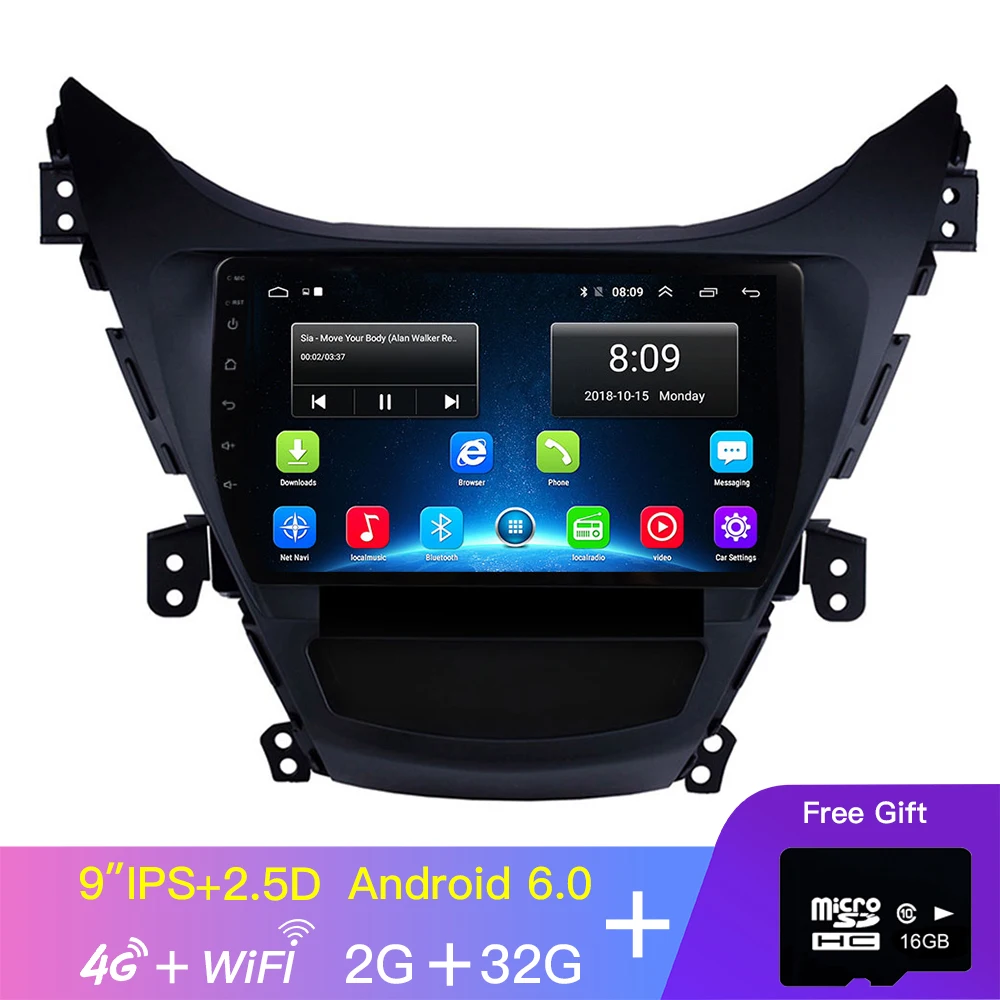 EKIY 9'' IPS Android 8.1 Car Radio For Hyundai Elantra GPS Navi Bluetooth 2011-2013 Car DVD Player Steering Wheel Control - Цвет: C9-HY09-2-32 with 4G