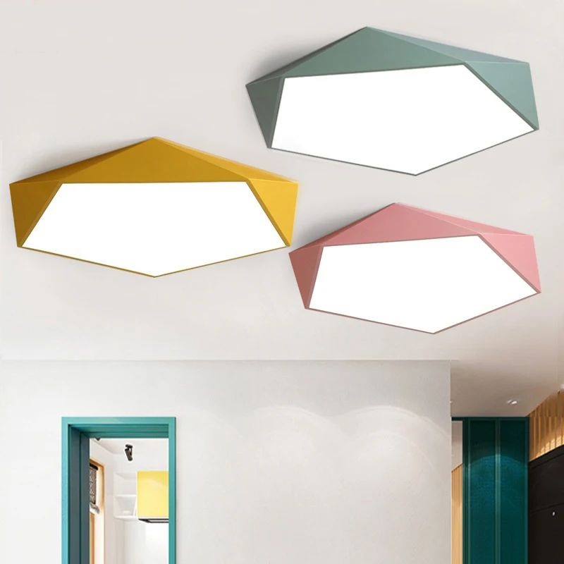 

Macaron color Nordic geometric polygon wrought iron led ceiling lamp personality creative living room bedroom dining room lamp