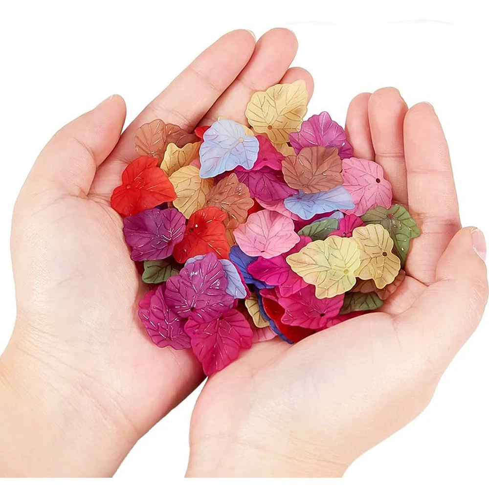 About 962 Pcs Frosted Style Acrylic Maple Leaf Charm Pendants 24x22.5x3mm for Jewelry Making Mixed Colors