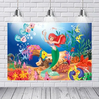 

Vinyl Little Ariel Mermaid Princess Under Sea Fish Palace Bubbles Custom Backdrops Children Backgrounds for Photo Studio