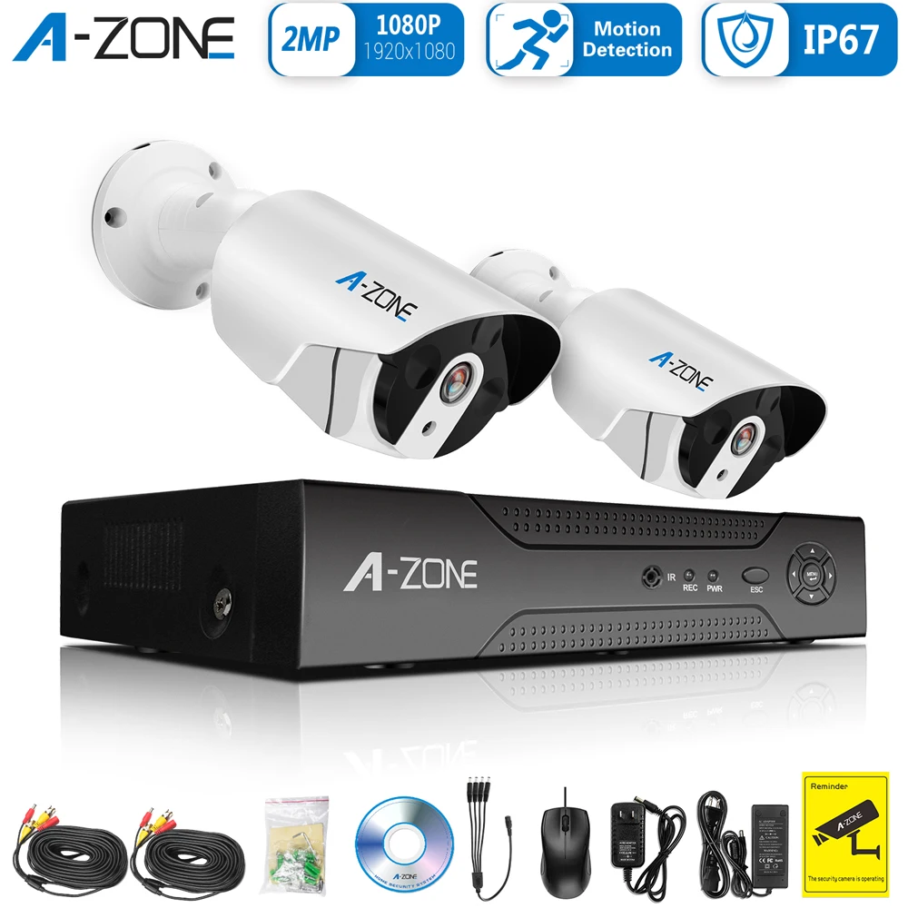 A-ZONE 4CH 1080P CCTV Камера безопасности Системы POE Комплект из 2 предметов на возраст 1, ТБ 2 ТБ 2.0MP NVR аудио запись на открытом воздухе IP видео Камеры Скрытого видеонаблюдения комплект