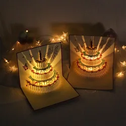 3D Happy Birthday Cards With Music Light Birthday Cake Pop-Up Greeting Cards Postcards Gifts With Envelope For Kid Girl Gift
