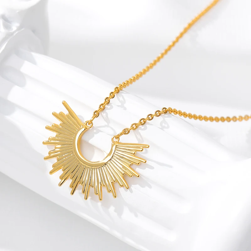ICFTZWE Gold Colour Chain For Men Sunburst Necklace Choker Women Jewelry Stainless Steel Erkek Kolye Best Friend Engagement Gift | Украшения